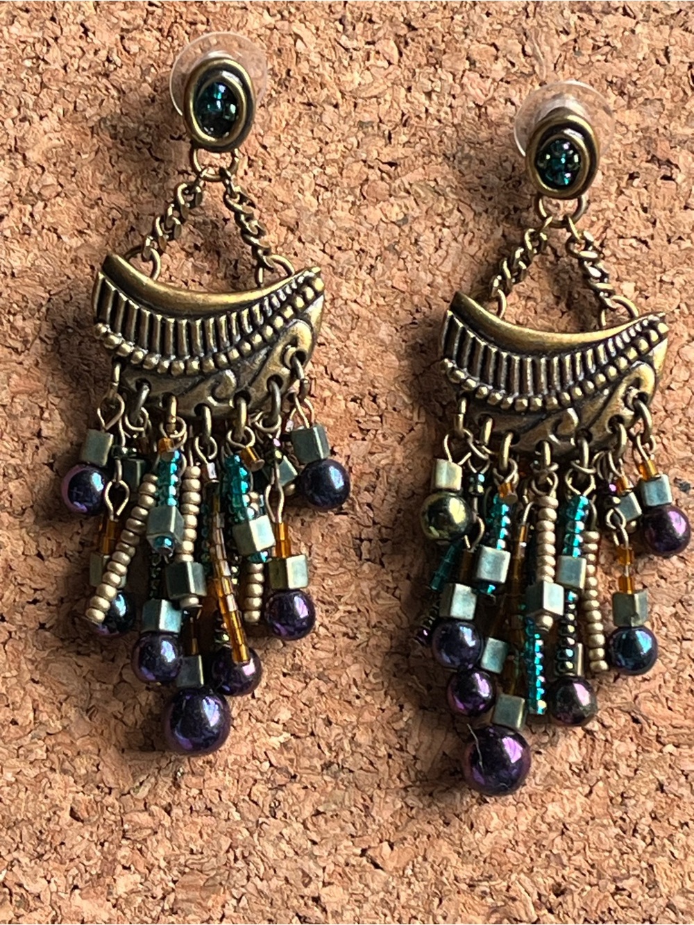Chico’s Vintage Boho Beaded Chandelier Earrings Bronze
